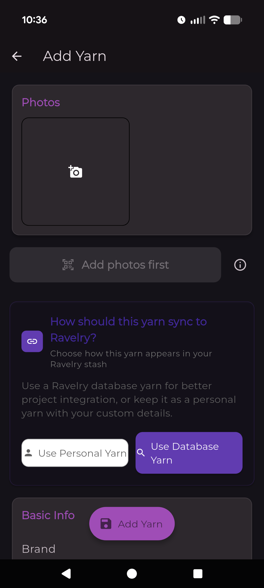 Yarn detail dark mode