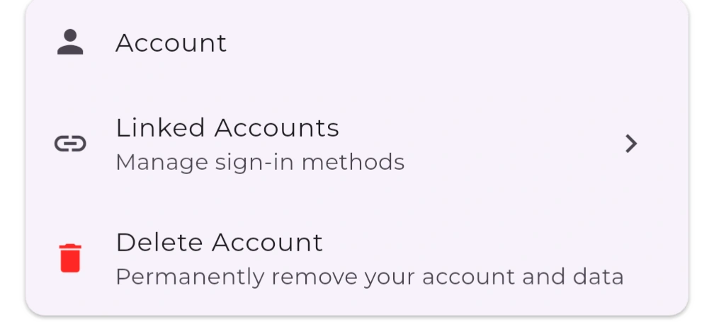 Account deletion confirmation dialog in the app