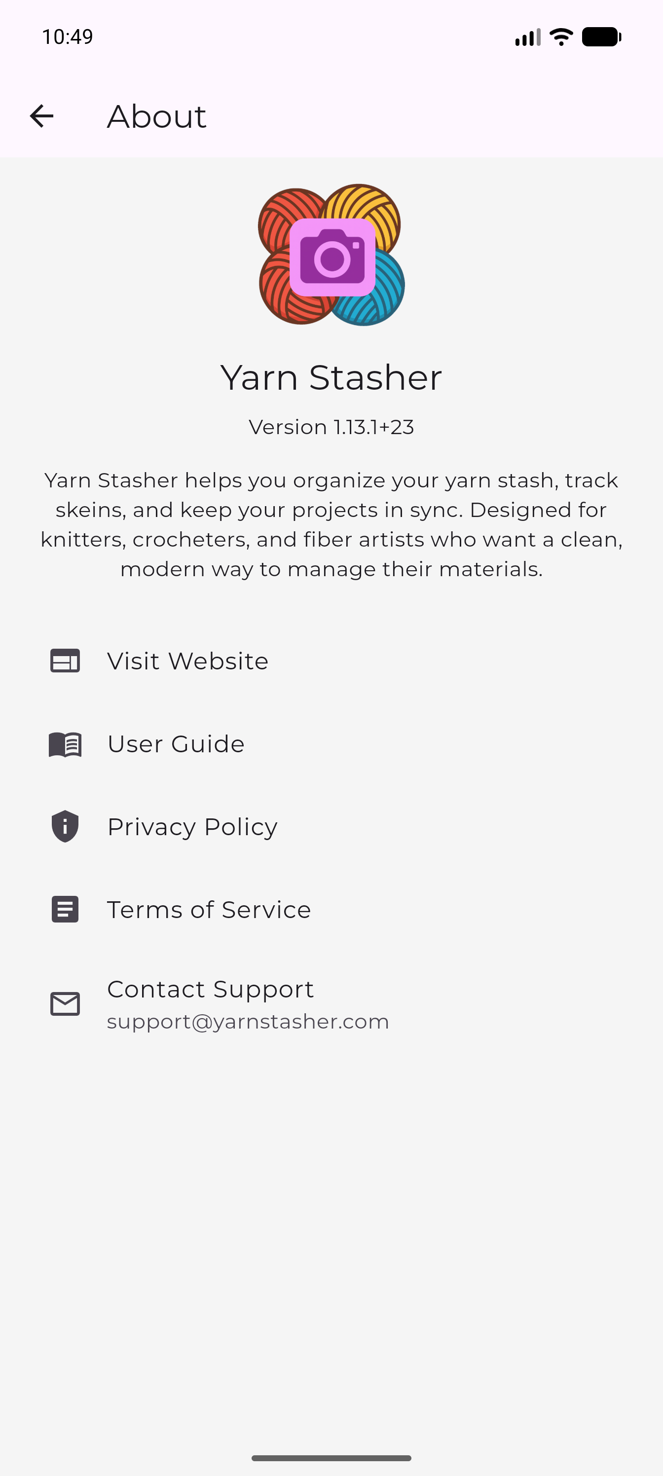 About Yarn Stasher screen
