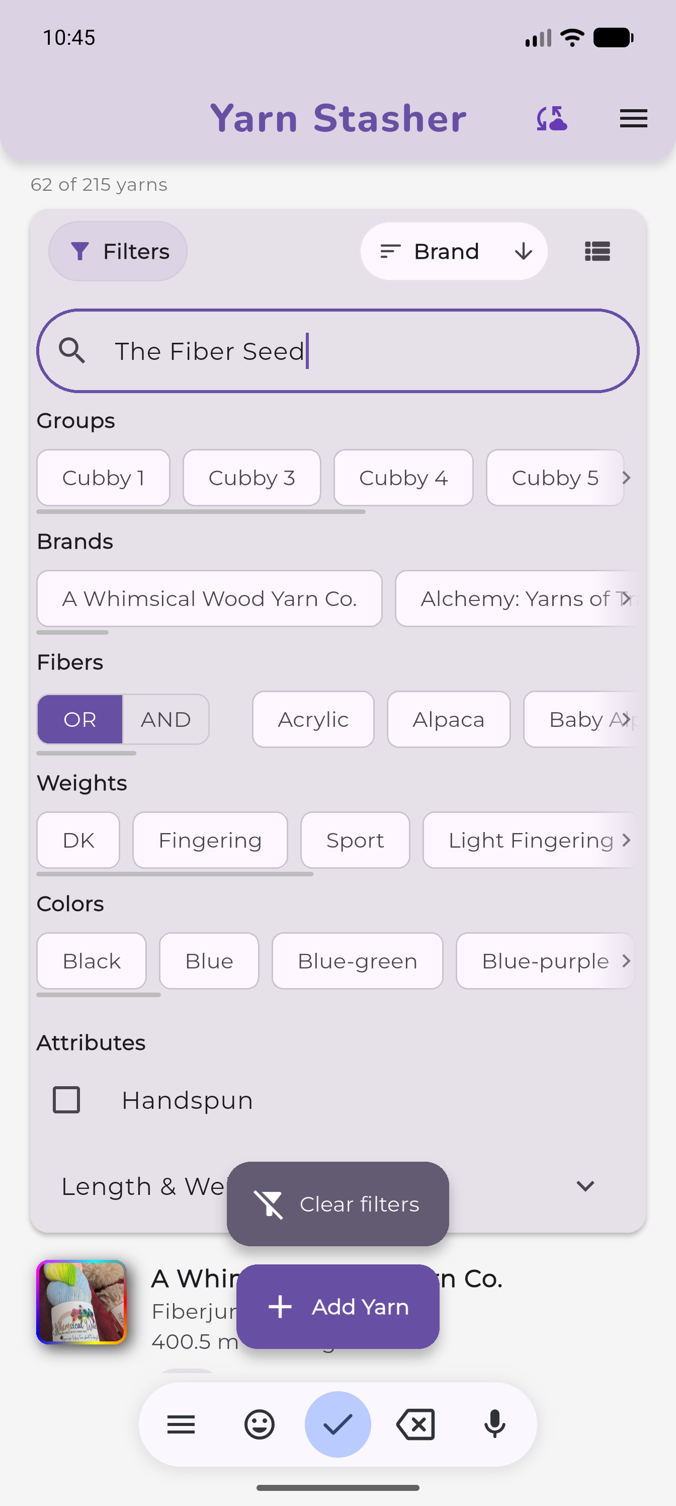 Open Filters panel with search and facet chips