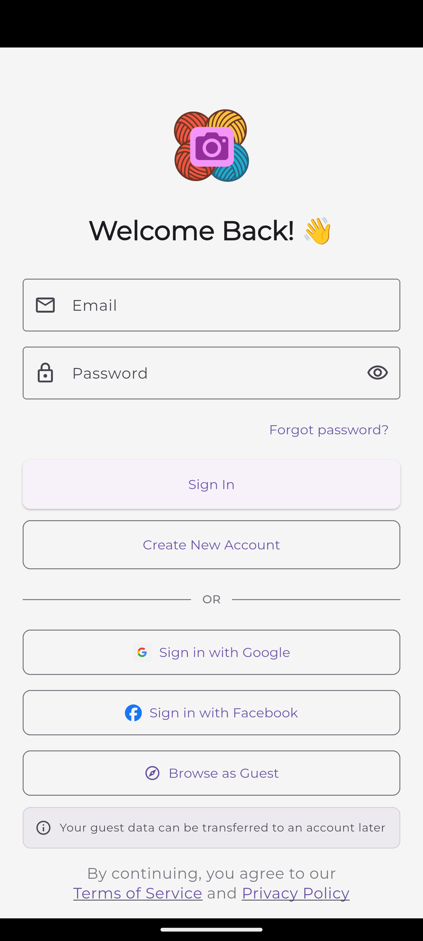 Sign In screen with email, social sign-in, and Browse as Guest