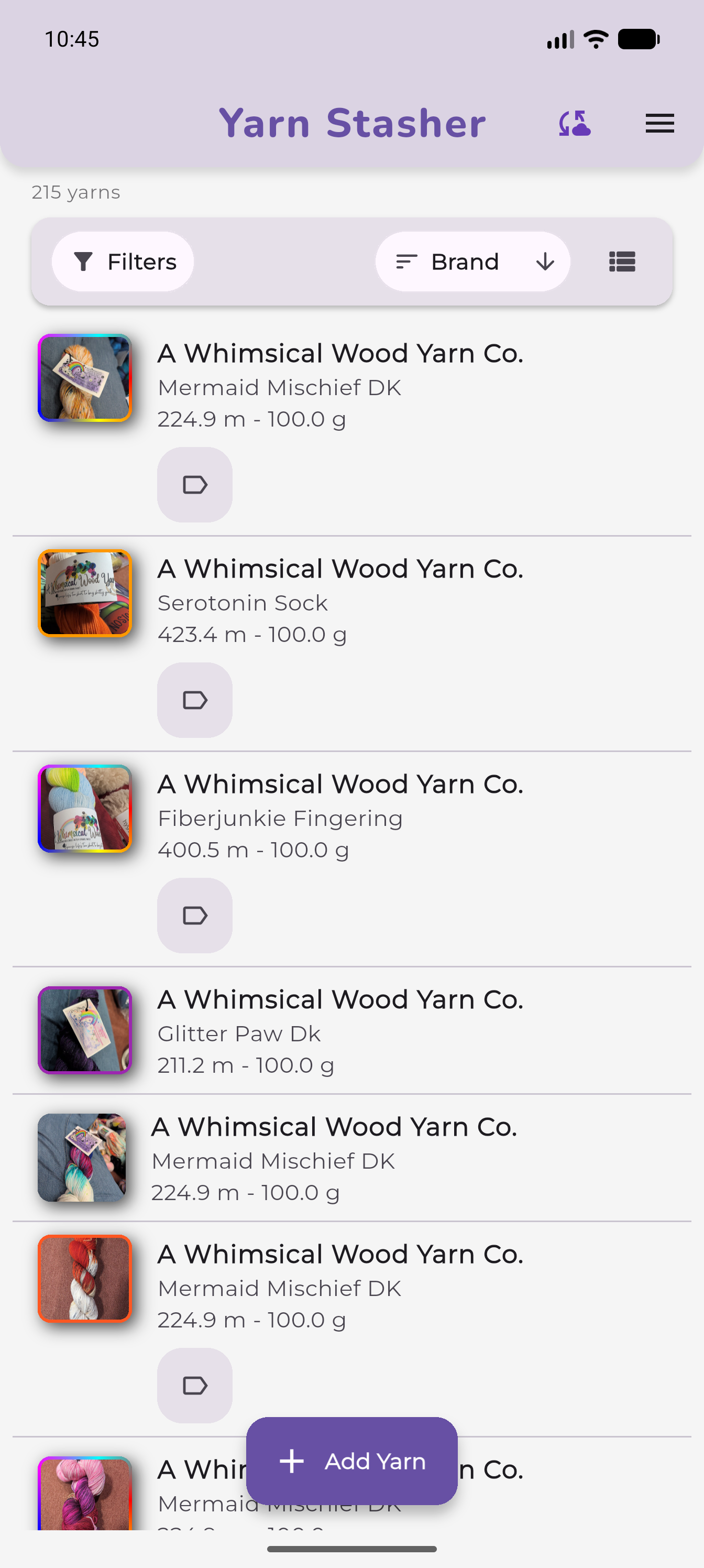 Stash list view with compact yarn rows